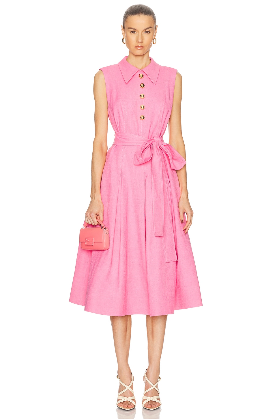 Pleated Midi Dress in Pink
