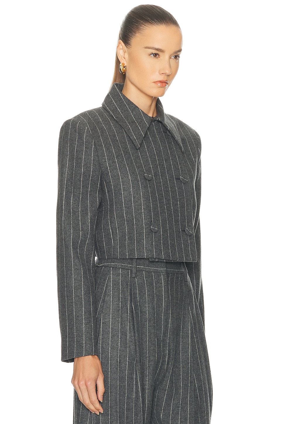 Carolina Herrera Cropped Double Breasted Pinstripe Jacket In Gray
