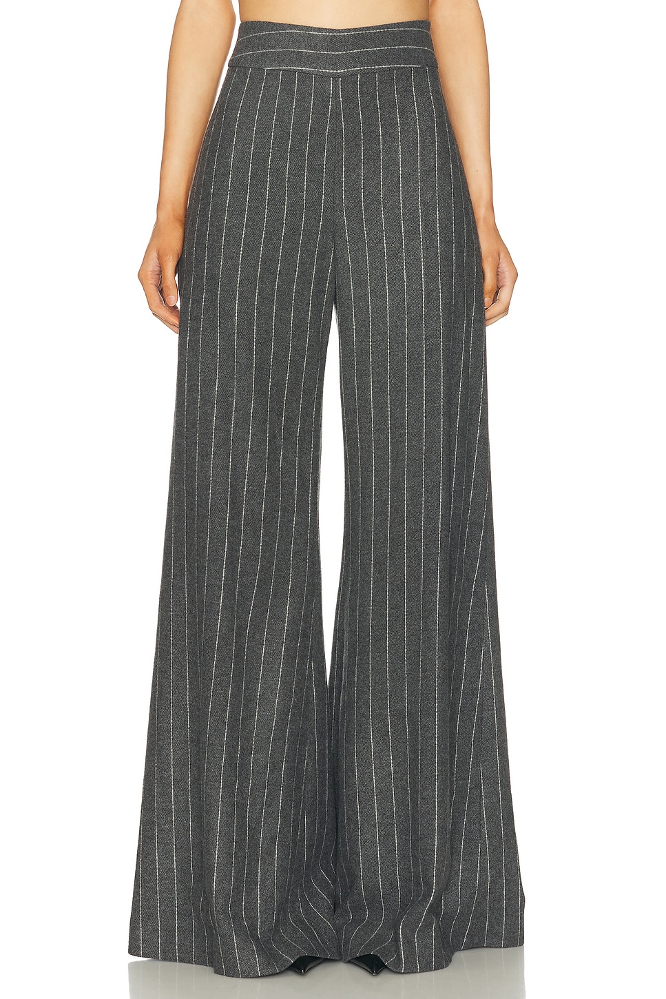 Image 1 of Carolina Herrera Wide Leg Pinstripe Diane Pant in Charcoal Grey Melange
