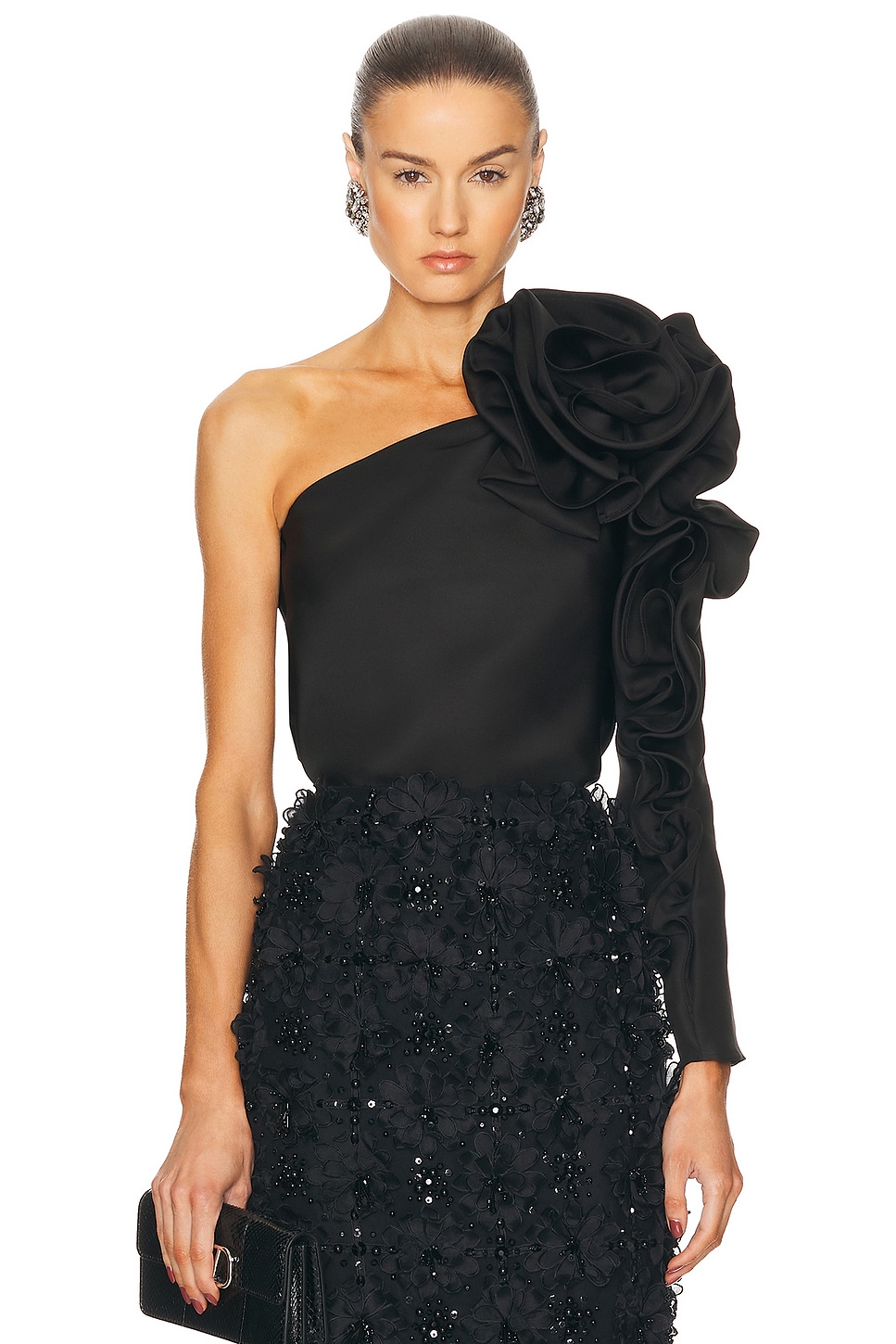 Shop Carolina Herrera One Shoulder Flower Top