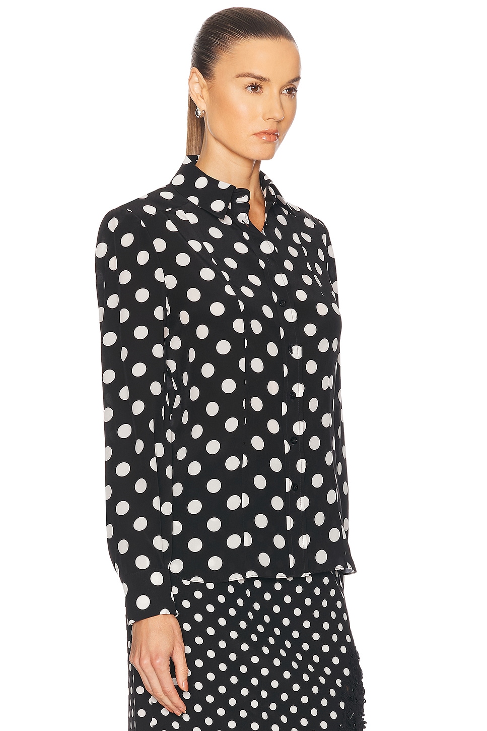 Carolina Herrera Long Sleeve Button Down Top In Black & Ivory