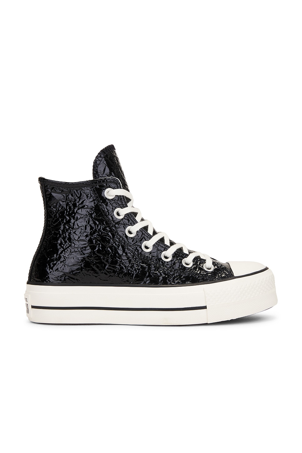 Image 1 of Converse High Top Chuck Taylor All Star Lift Crinkle Leather Sneaker in Black, Egret, & Black
