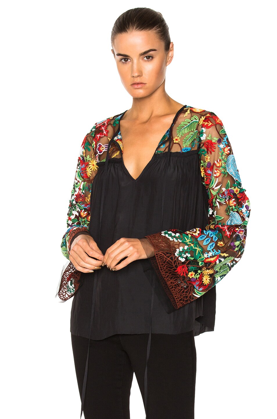 Image 1 of Calvin Rucker Embroidered Karma Chameleon Top in Botanical Camo