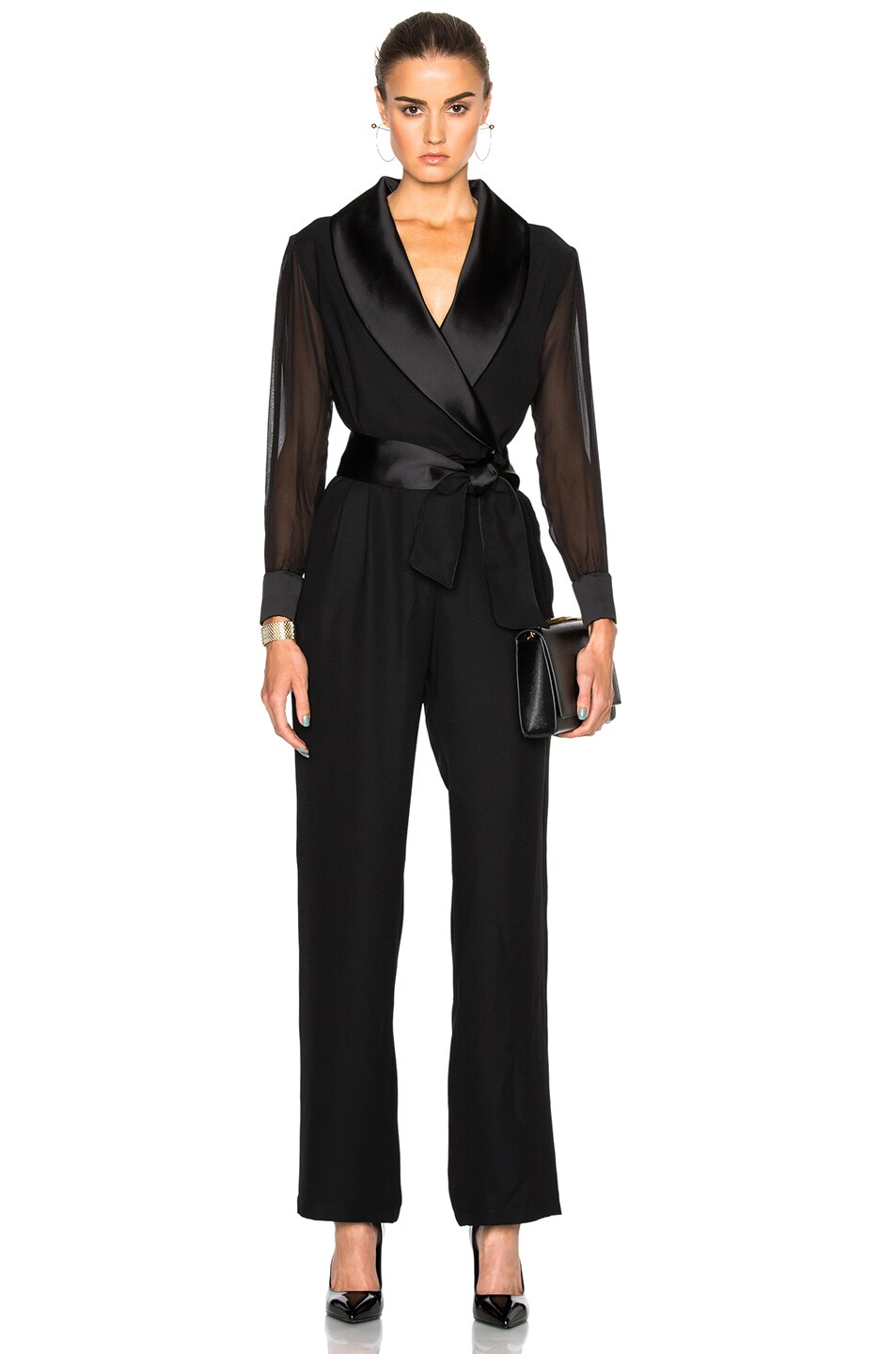 Image 1 of Carolina Ritzler Sheer Sleeve Jumpsuit in Black