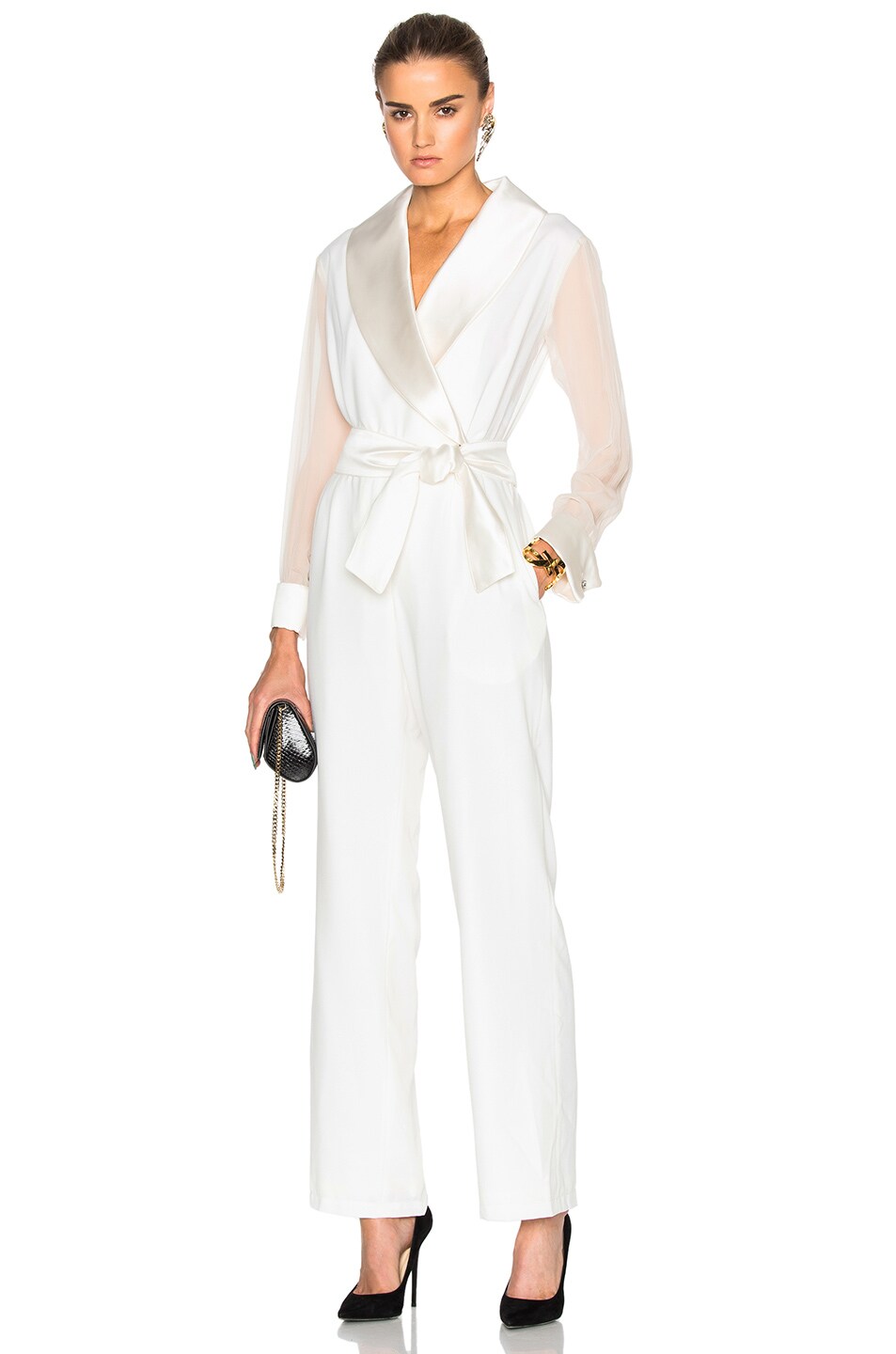 Image 1 of Carolina Ritzler Sheer Sleeve Jumpsuit in White