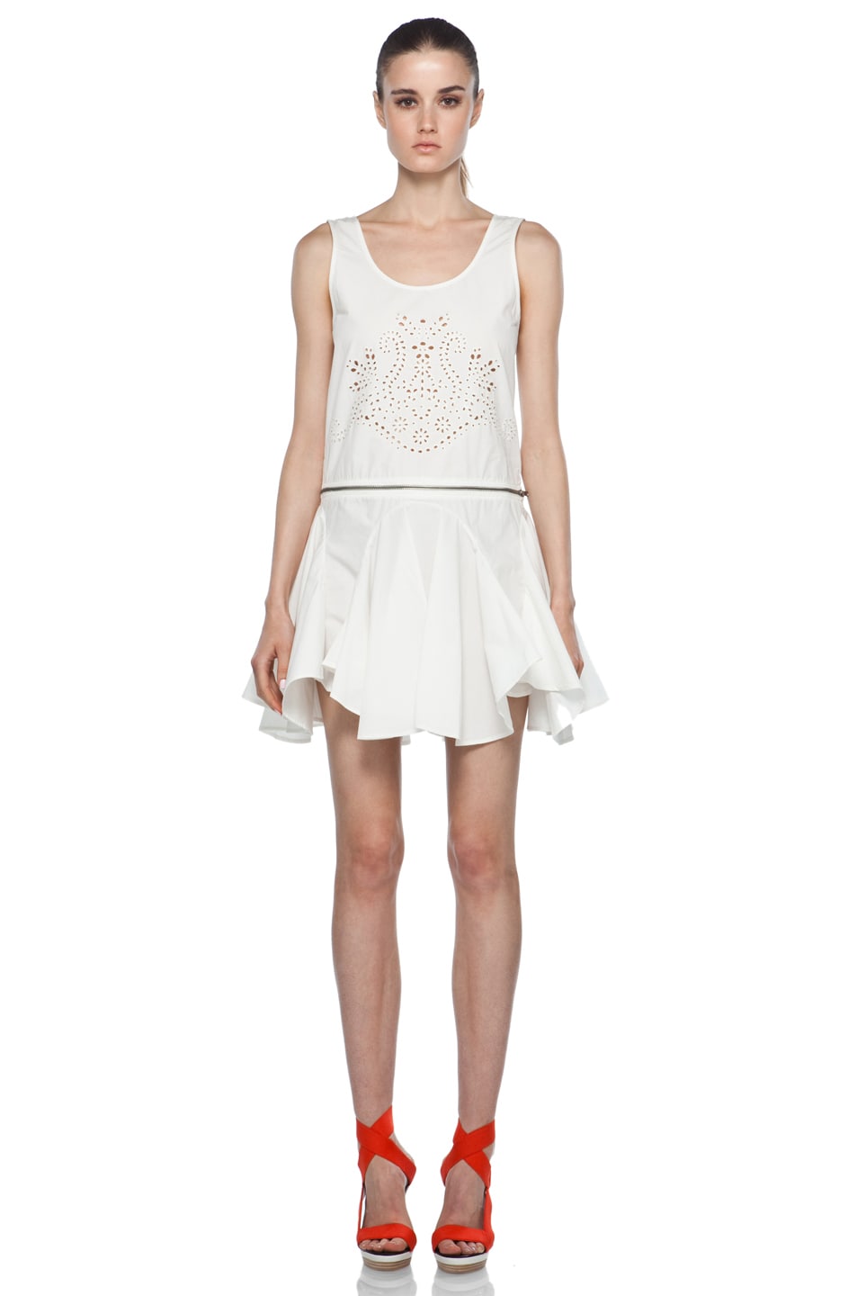 Image 1 of Chloe Sevigny for Opening Ceremony Zip Off Godet Dress in White