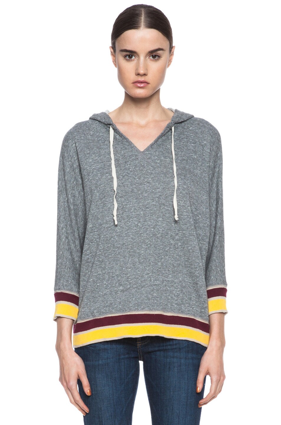 Image 1 of Current/Elliott Striped Cropped Sleeve Cotton-Blend Sweatshirt in Heather