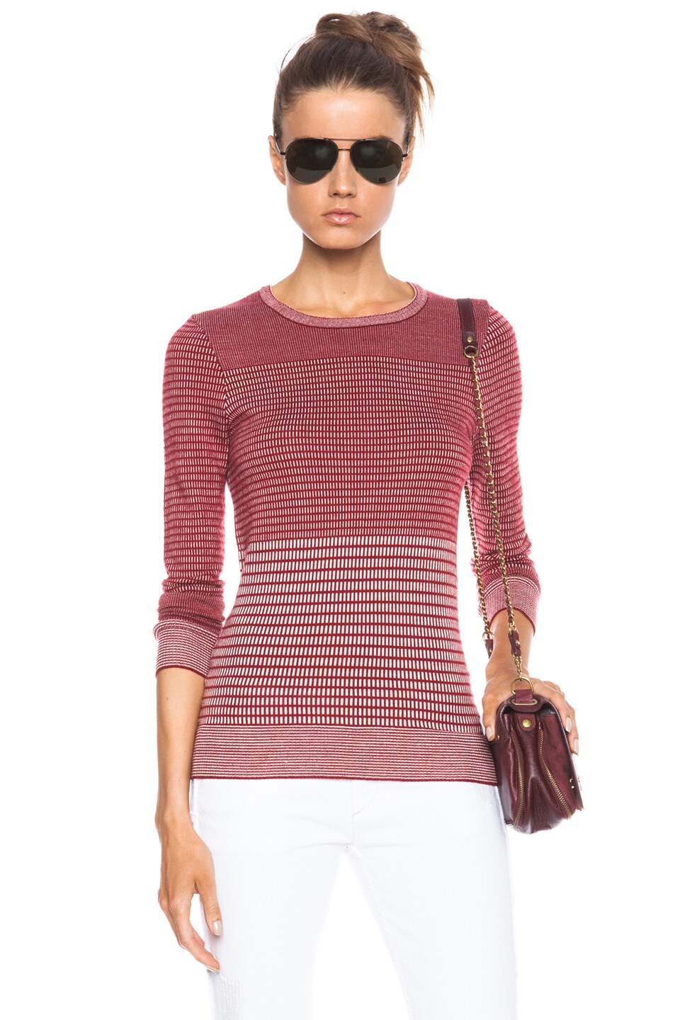 Image 1 of Current/Elliott The Jacquard Wool-Blend Sweater in Red & Natural