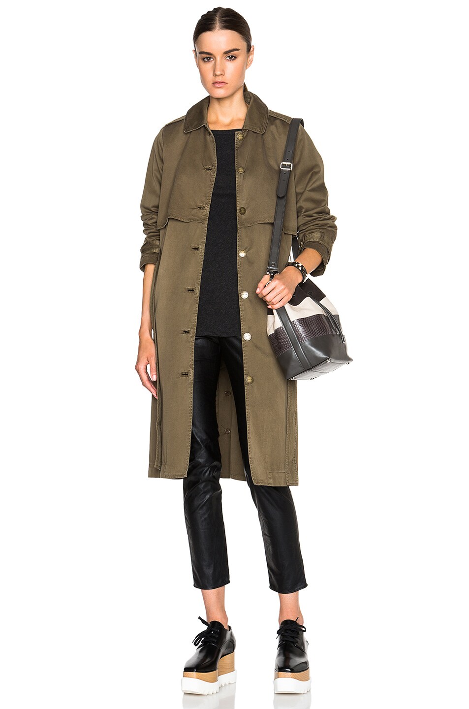 Image 1 of Current/Elliott Storm Flap Trench Coat in Army Green