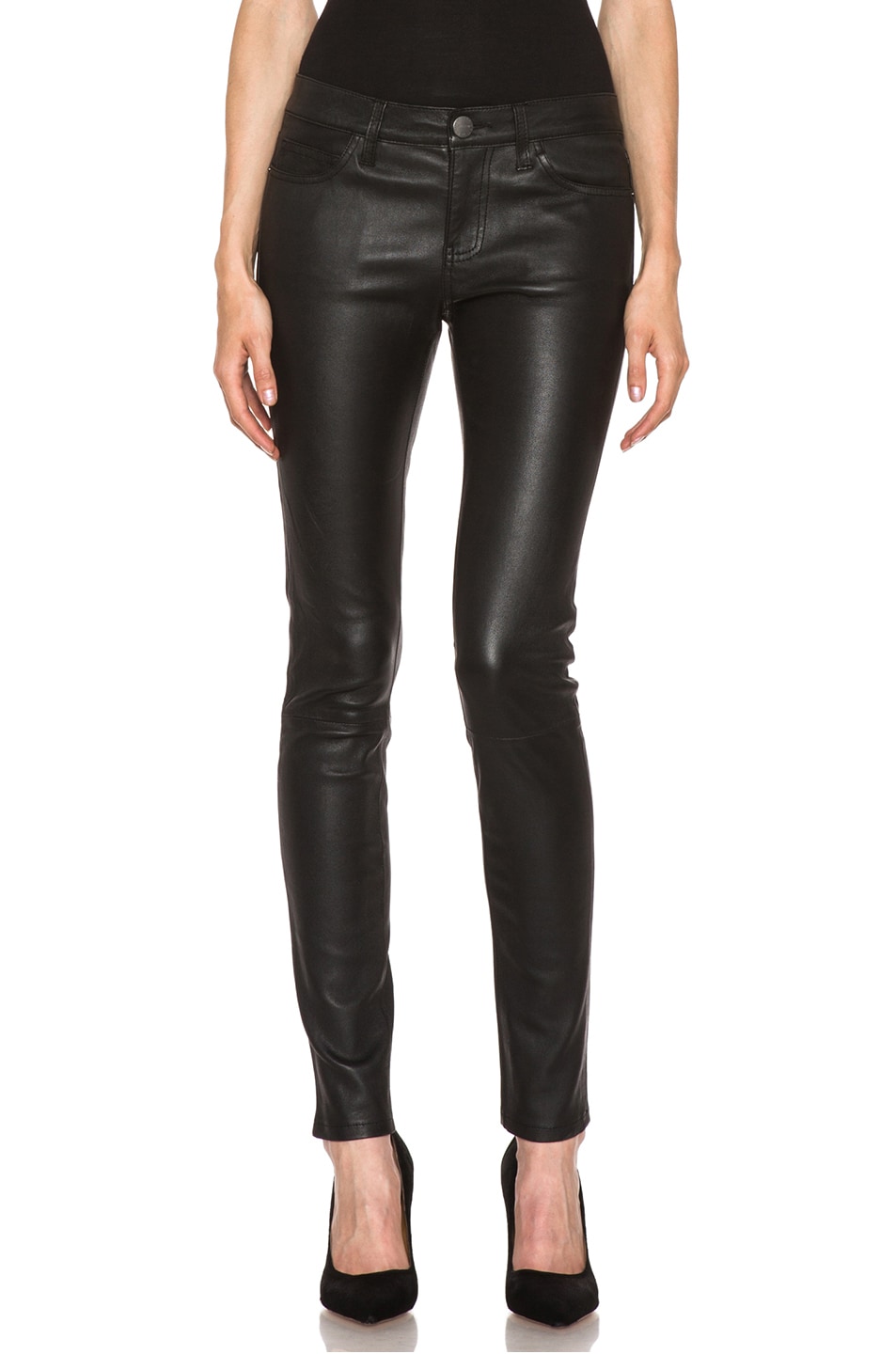 Image 1 of Current/Elliott The Ankle Skinny Leather Pant in Black