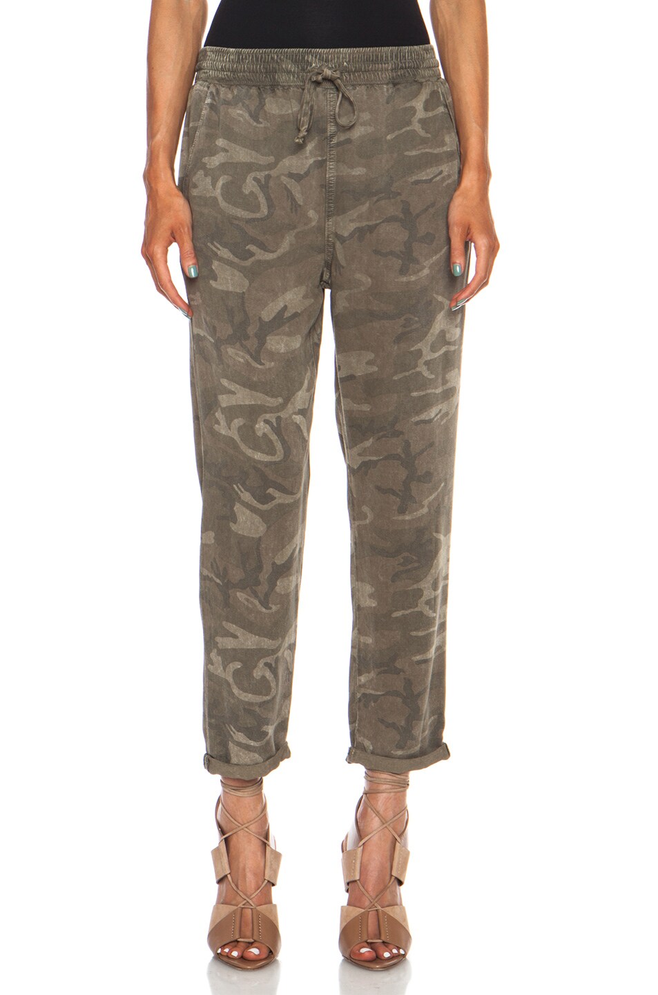 Image 1 of Current/Elliott The Drawstring Lounge Rayon Trouser in Army Camo
