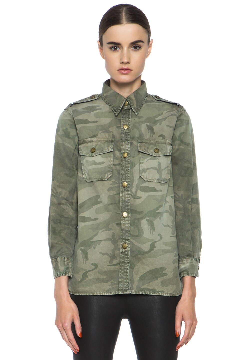 Current/Elliott Cotton Perfect Shirt in Army Camo | FWRD
