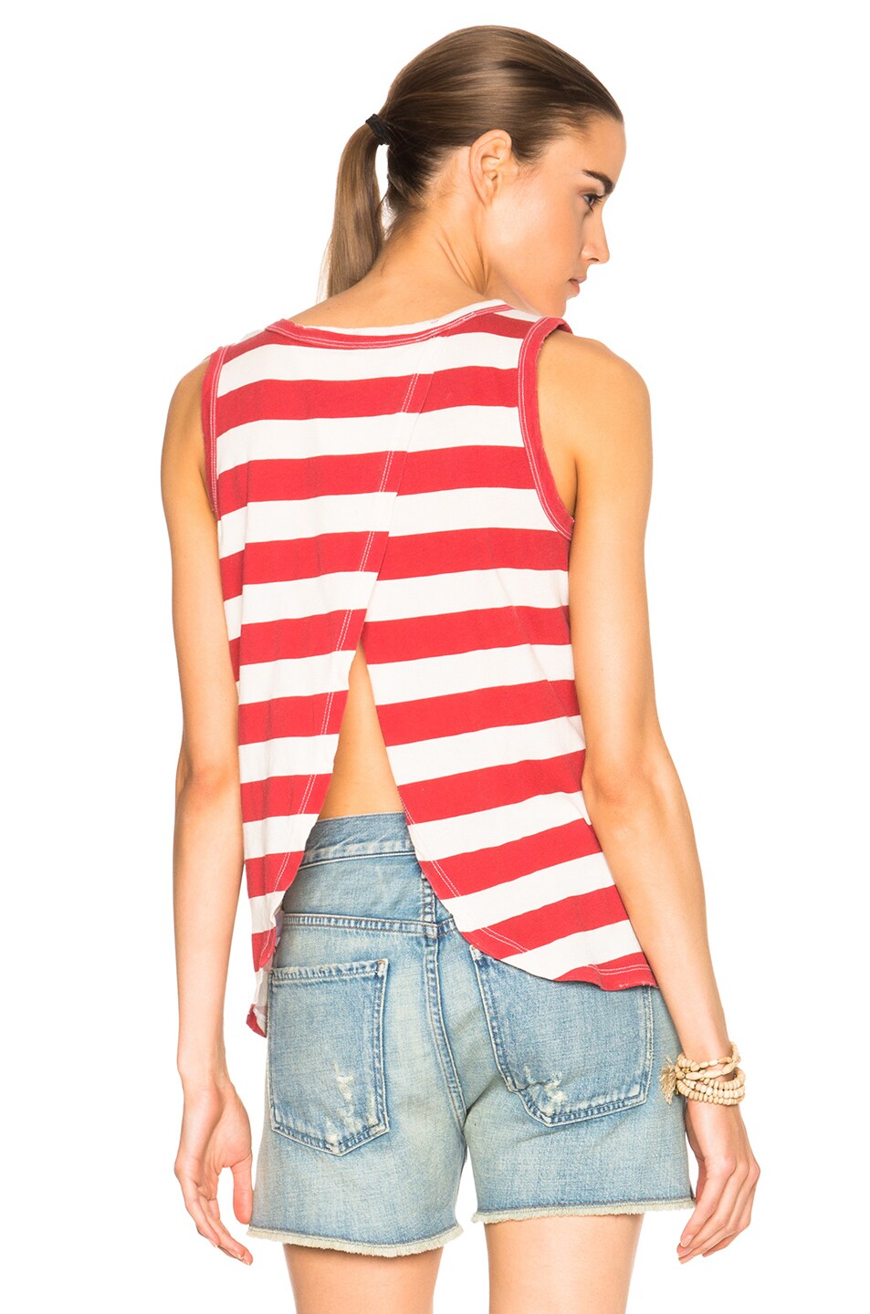 Image 1 of Current/Elliott Cross Back Muscle Tee in Red Boating Stripe
