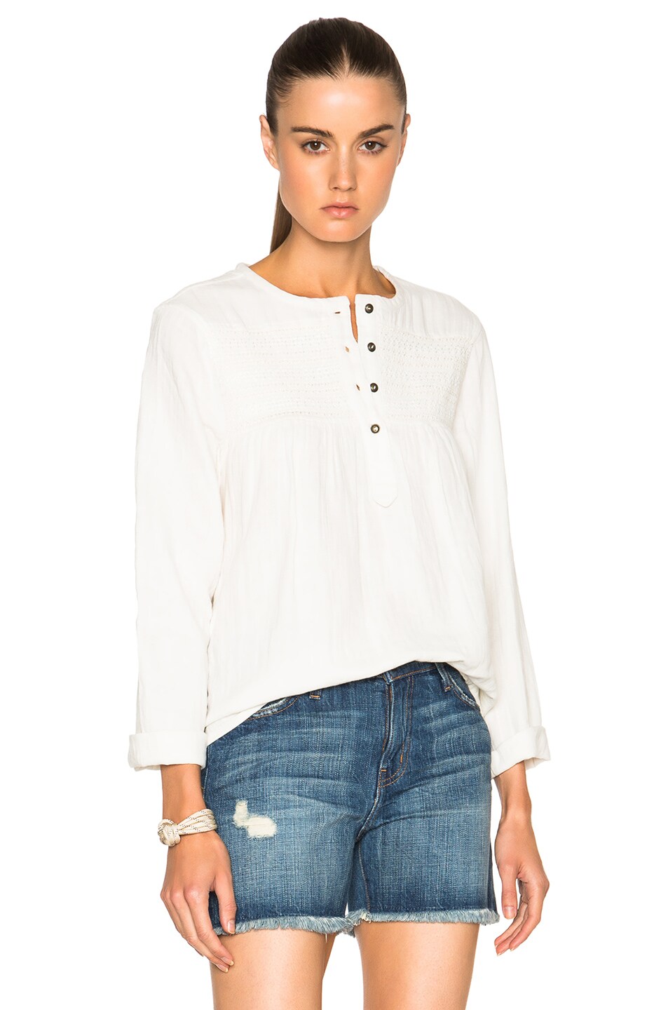 Image 1 of Current/Elliott Retreat Henley in Dirty White