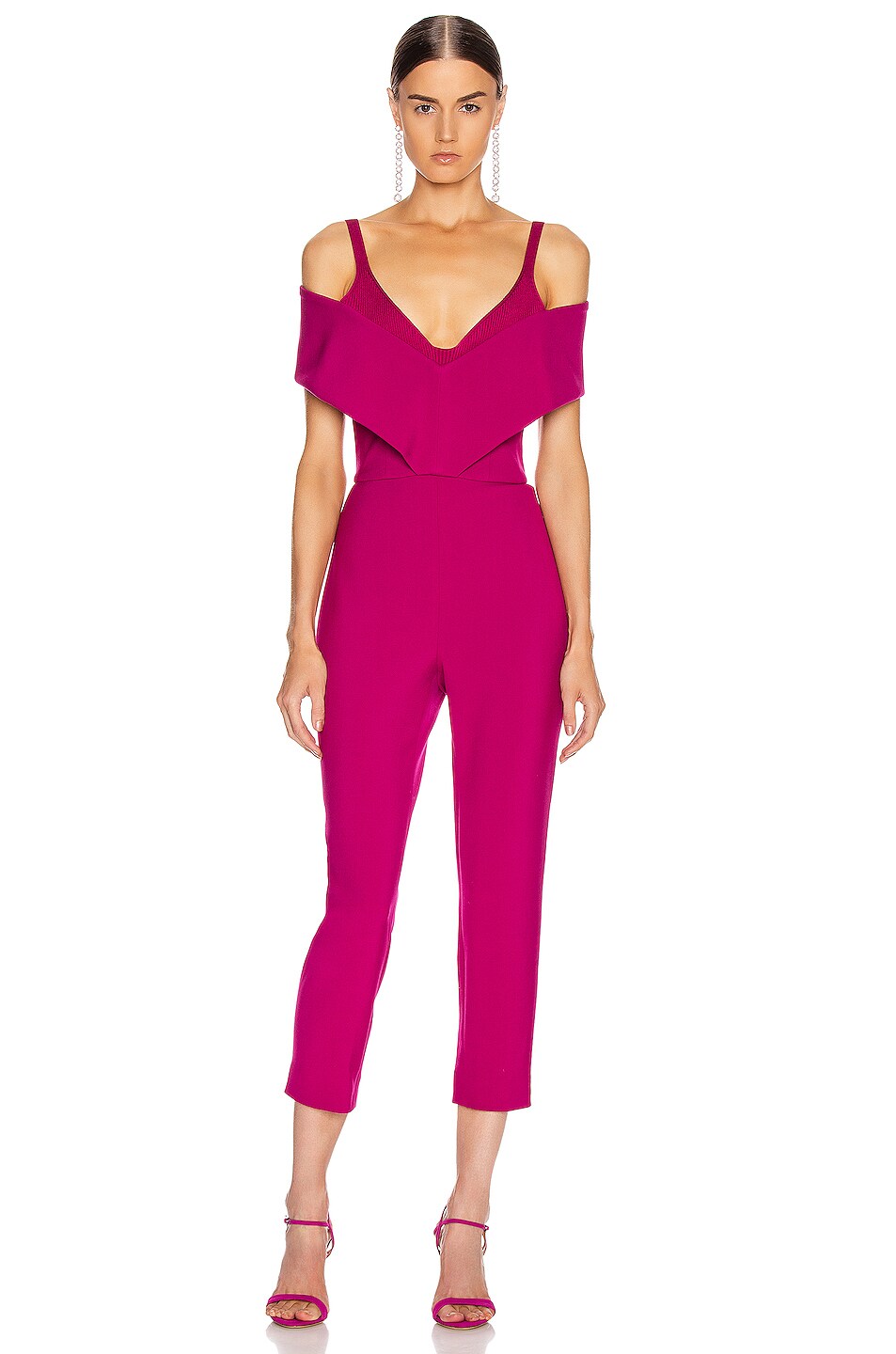 Image 1 of Cushnie Off the Shoulder Cropped Jumpsuit in Berry