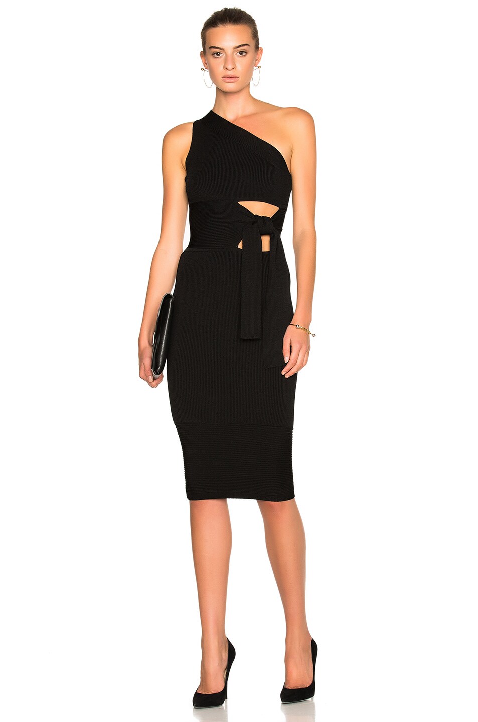 Image 1 of Cushnie Asymmetrical Maxi Dress in Black