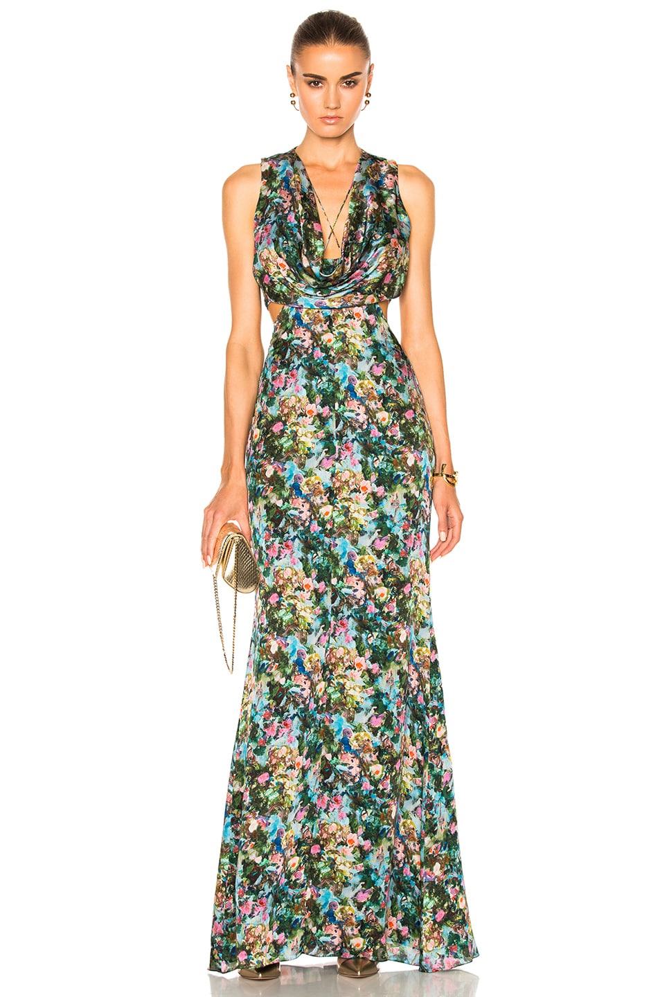 Image 1 of Cushnie Christina Cowl Draped Gown in Floral Print
