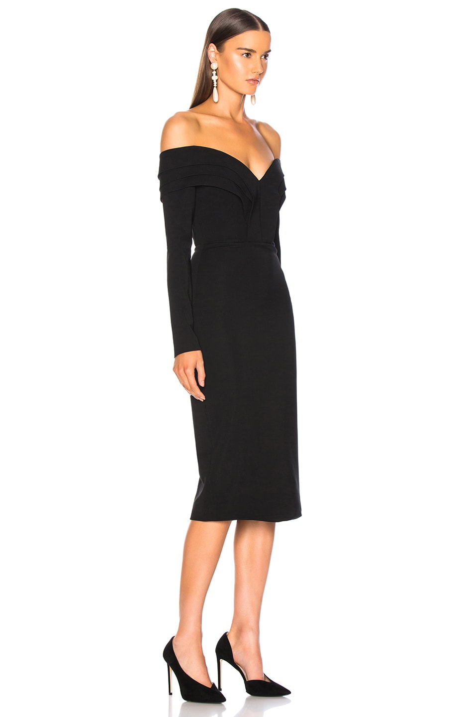 Cushnie Off Shoulder Pencil Dress in Black | FWRD