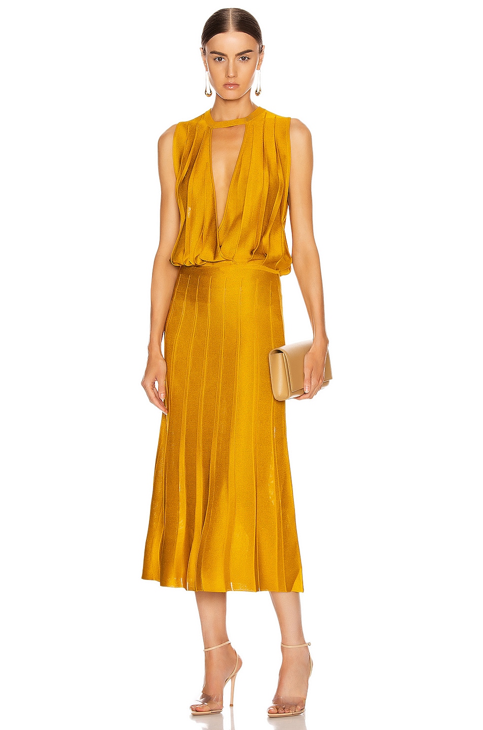 Image 1 of Cushnie Sleeveless Midi Length Knit Dress in Antique Gold