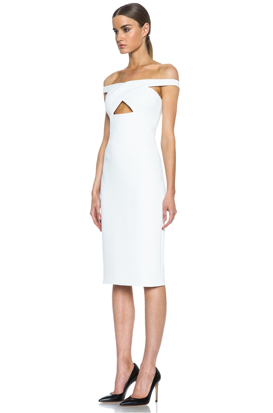 Cushnie et Ochs Neoprene Off the Shoulder Dress in Ivory | FWRD