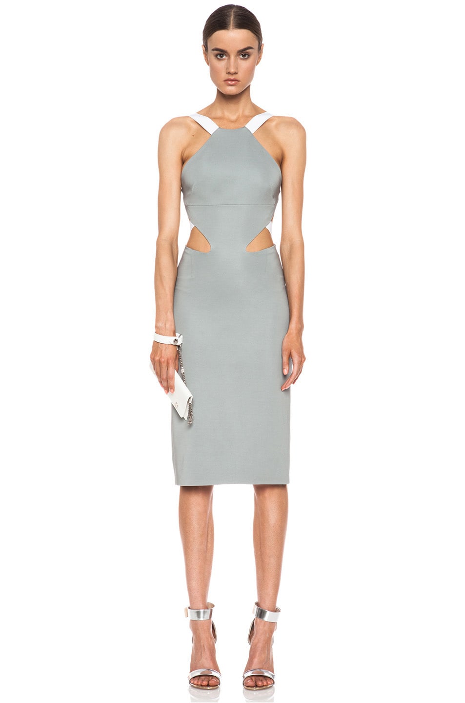 Cushnie et Ochs Viscose-Blend Halter Dress in Grey & White | FWRD