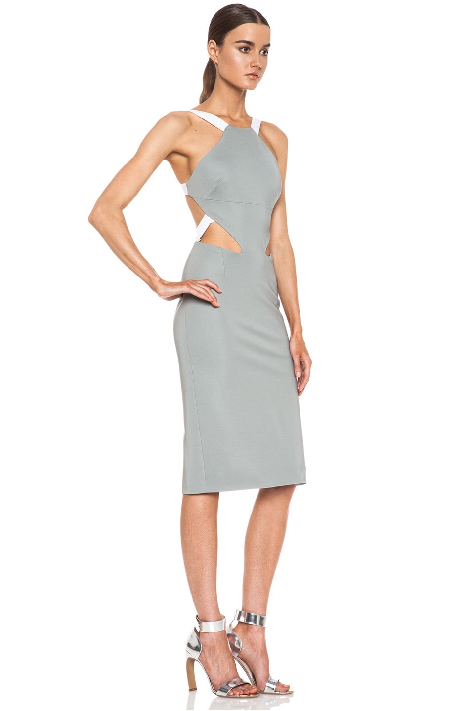Cushnie Et Ochs Viscose Blend Halter Dress In Grey White Fwrd Image 3 Of Cushnie Et Ochs Viscose Blend Halter Dress In Grey White