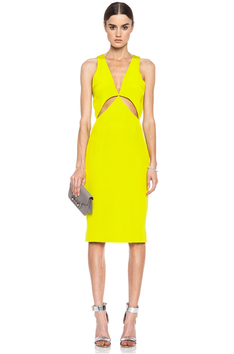 Image 1 of Cushnie Silk Crepe Trio Cut Out Dress in Key Lime