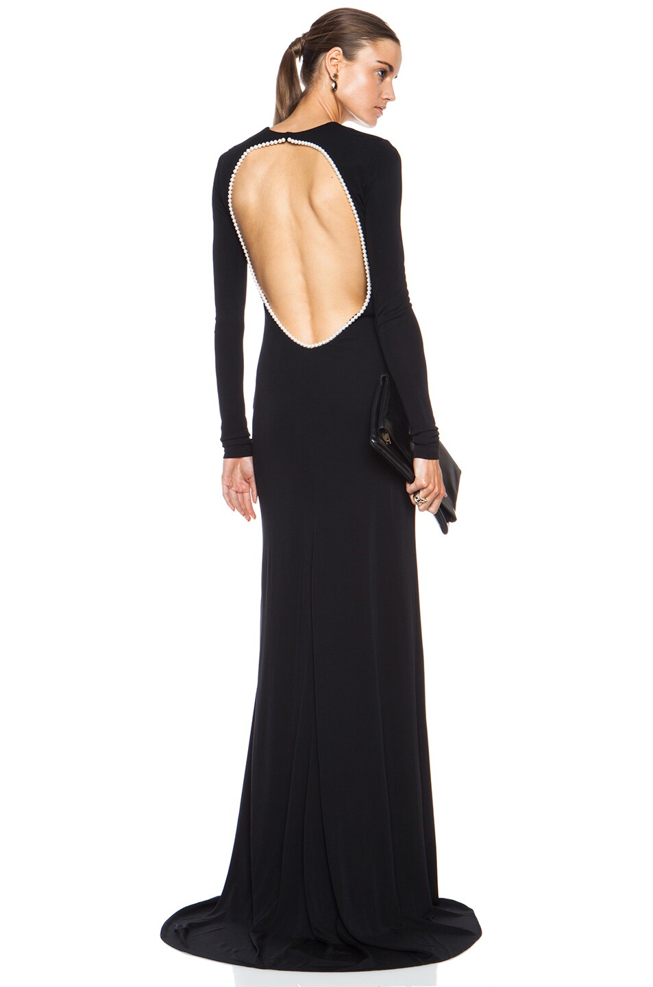 Image 1 of Cushnie Matte Jersey Gown with Pearls in Black & White