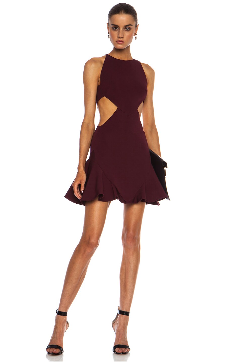 Image 1 of Cushnie Viscose Flared Mini Dress with Side Cutouts in Bordeaux