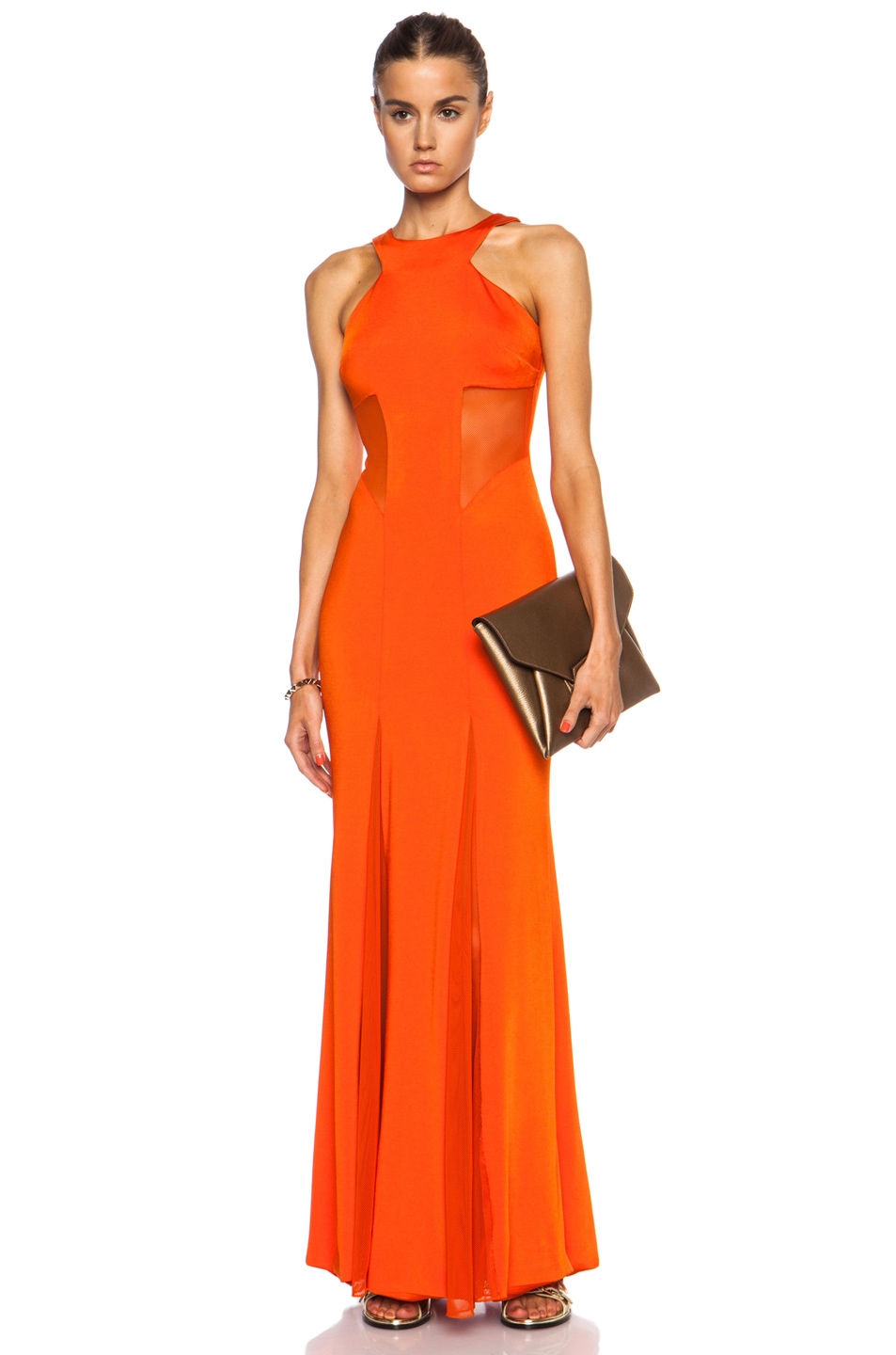 Image 1 of Cushnie Jersey & Mesh Gown in Tangerine