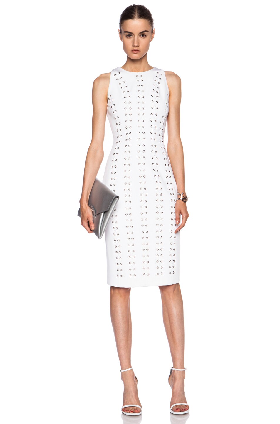 Image 1 of Cushnie Power Viscose-Blend Dress with Corset Tie Detail in White