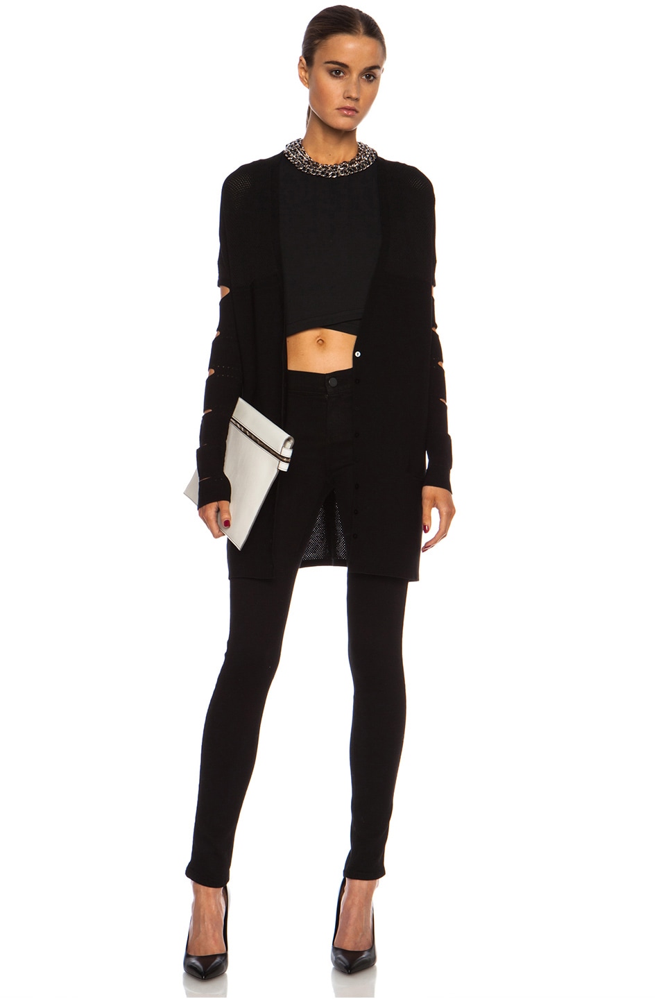 Image 1 of Cushnie Viscose-Blend Knit Cardigan with Cut Outs in Black