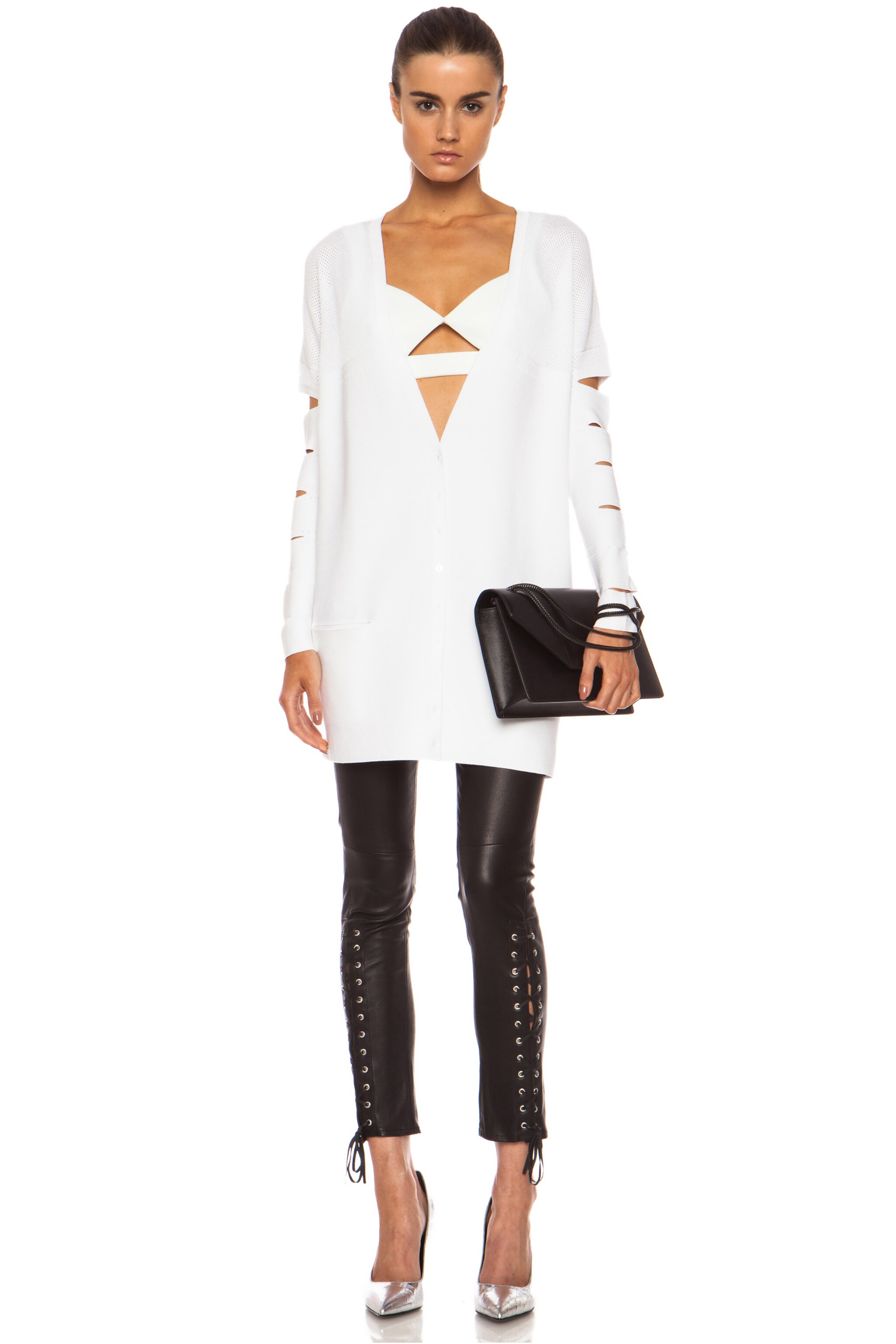 Image 1 of Cushnie Viscose-Blend Knit Cardigan with Cut Outs in White
