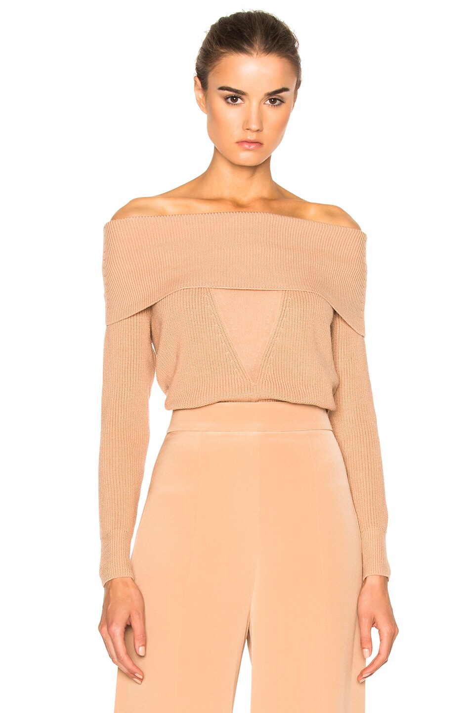 Image 1 of Cushnie Off Shoulder Sweater in Sand