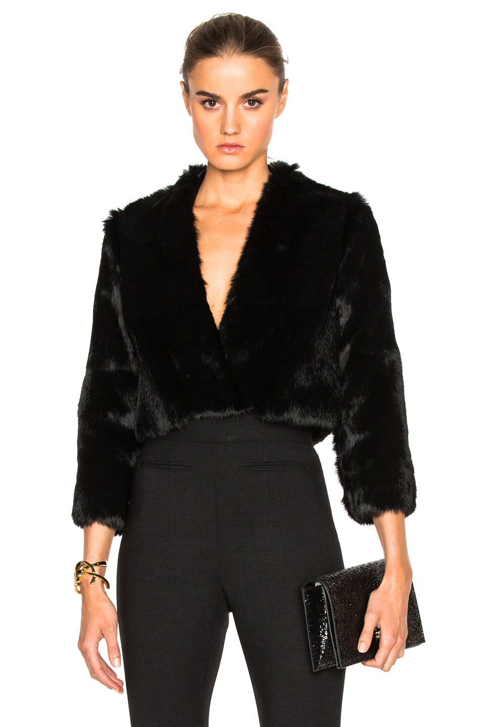 Image 1 of Cushnie Solid Rabbit Fur Jacket in Black