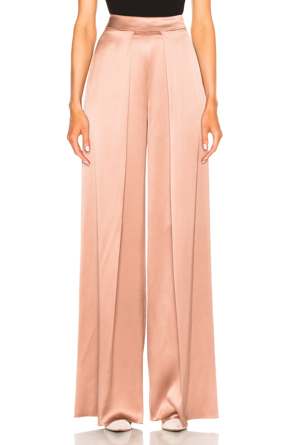 Image 1 of Cushnie High Waisted Wide Leg Double Charmeuse Pant in Dune