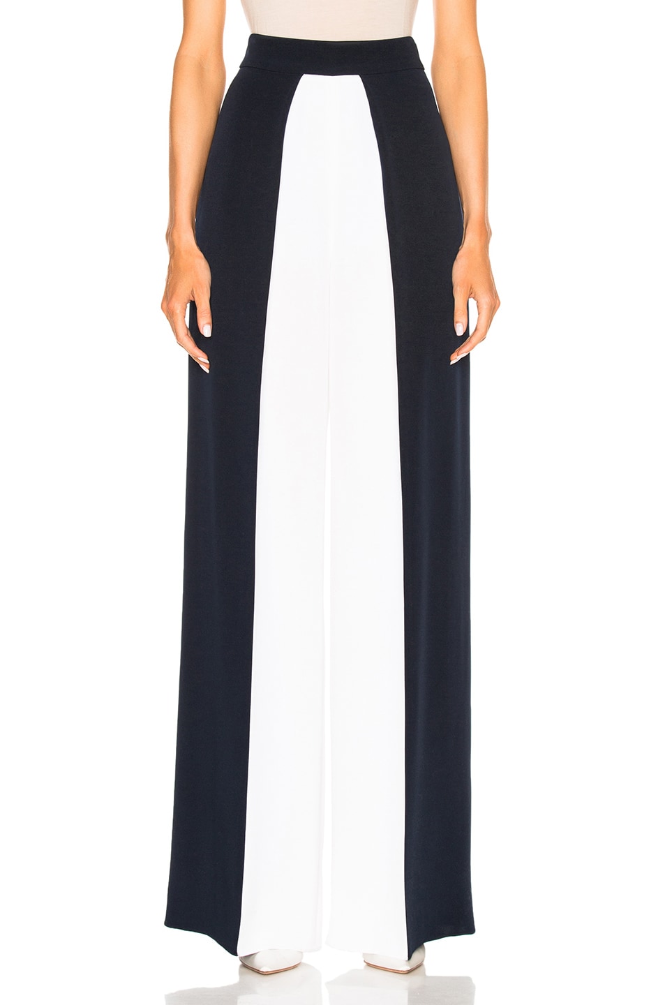 Image 1 of Cushnie Color Blocked High Waisted Wide Leg Silk Pant in Navy & White