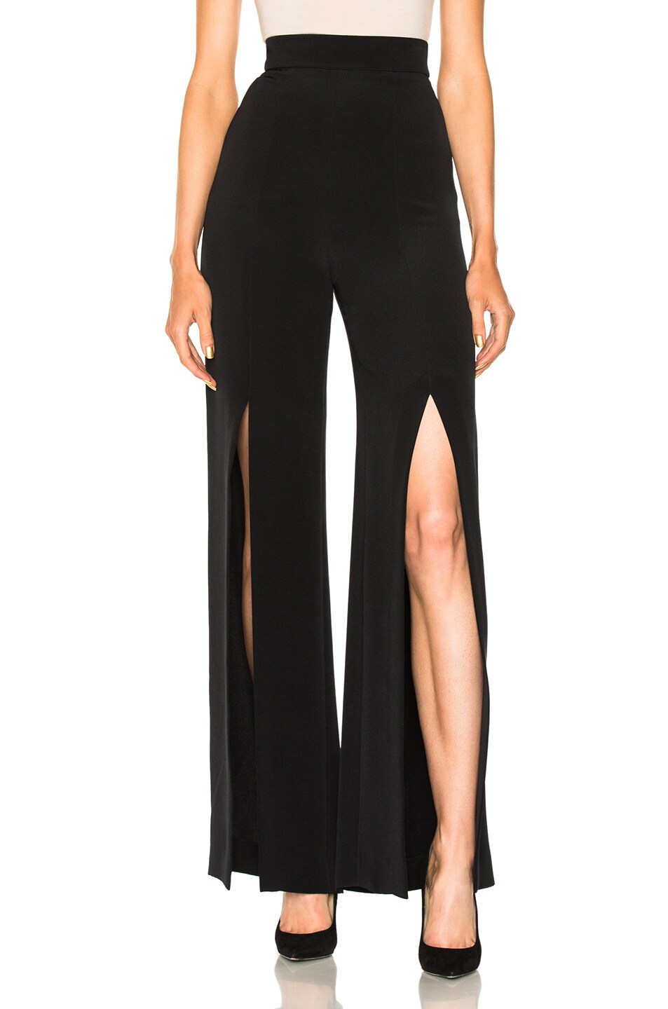 Image 1 of Cushnie Crepe High Waisted Front Slit Pants in Black