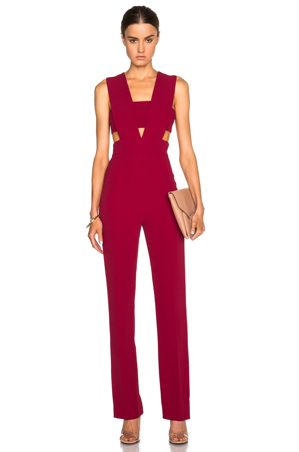 Image 1 of Cushnie Stretch Cady Jumpsuit in Scarlet Red