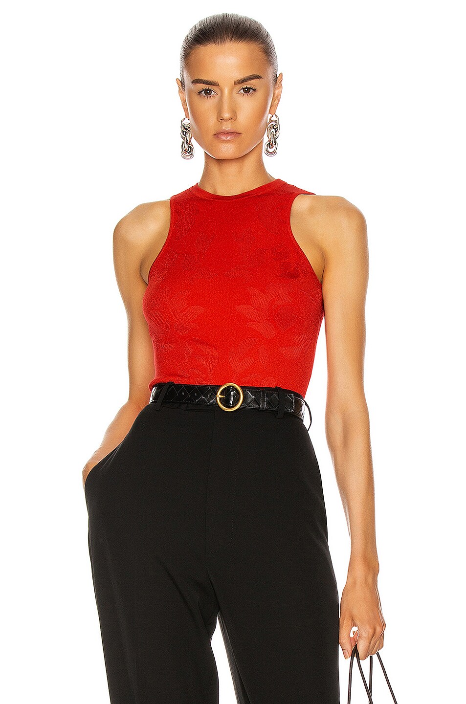 Image 1 of Cushnie Sleeveless Floral Jacquard Knit Top in Rouge