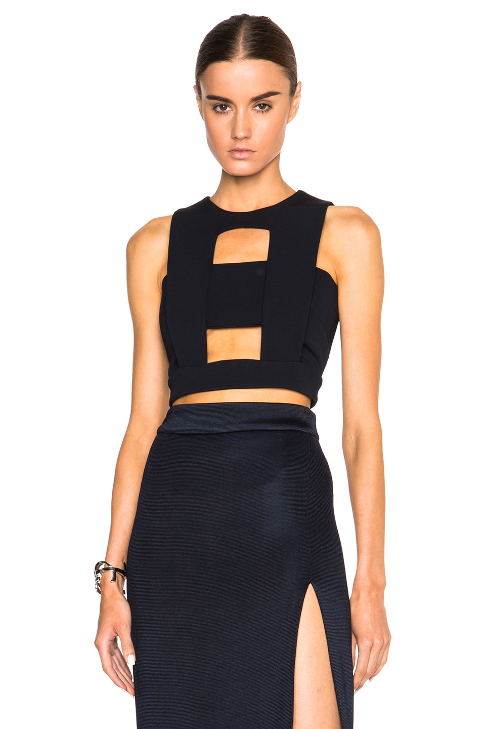 Image 1 of Cushnie Power Stretch Viscose Cut Out Top in Dark Navy