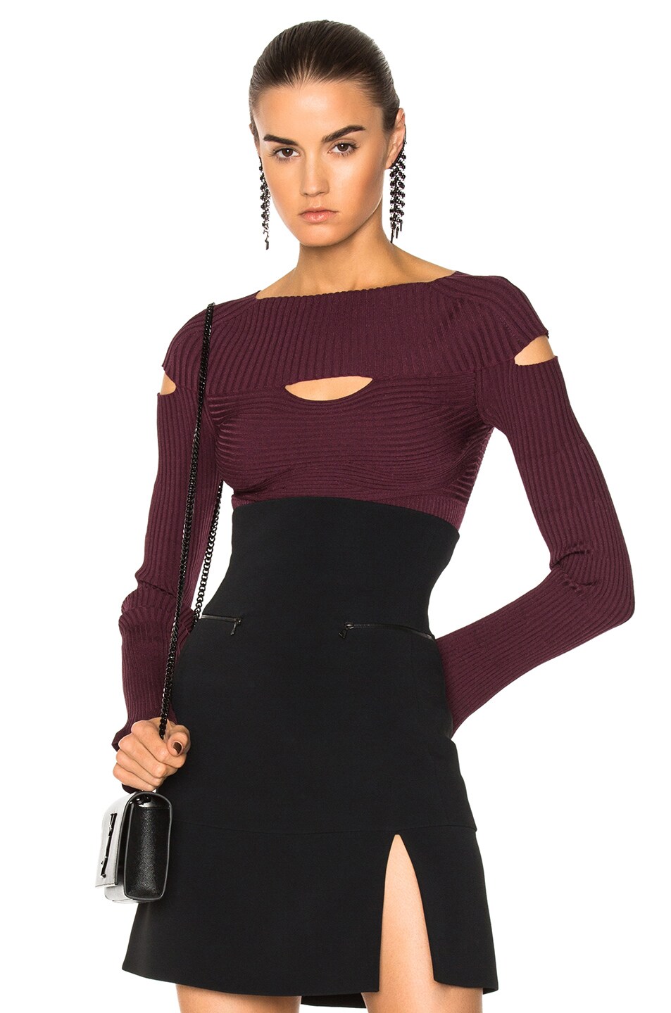 Image 1 of Cushnie Long Sleeved Boat Neck Top in Currant