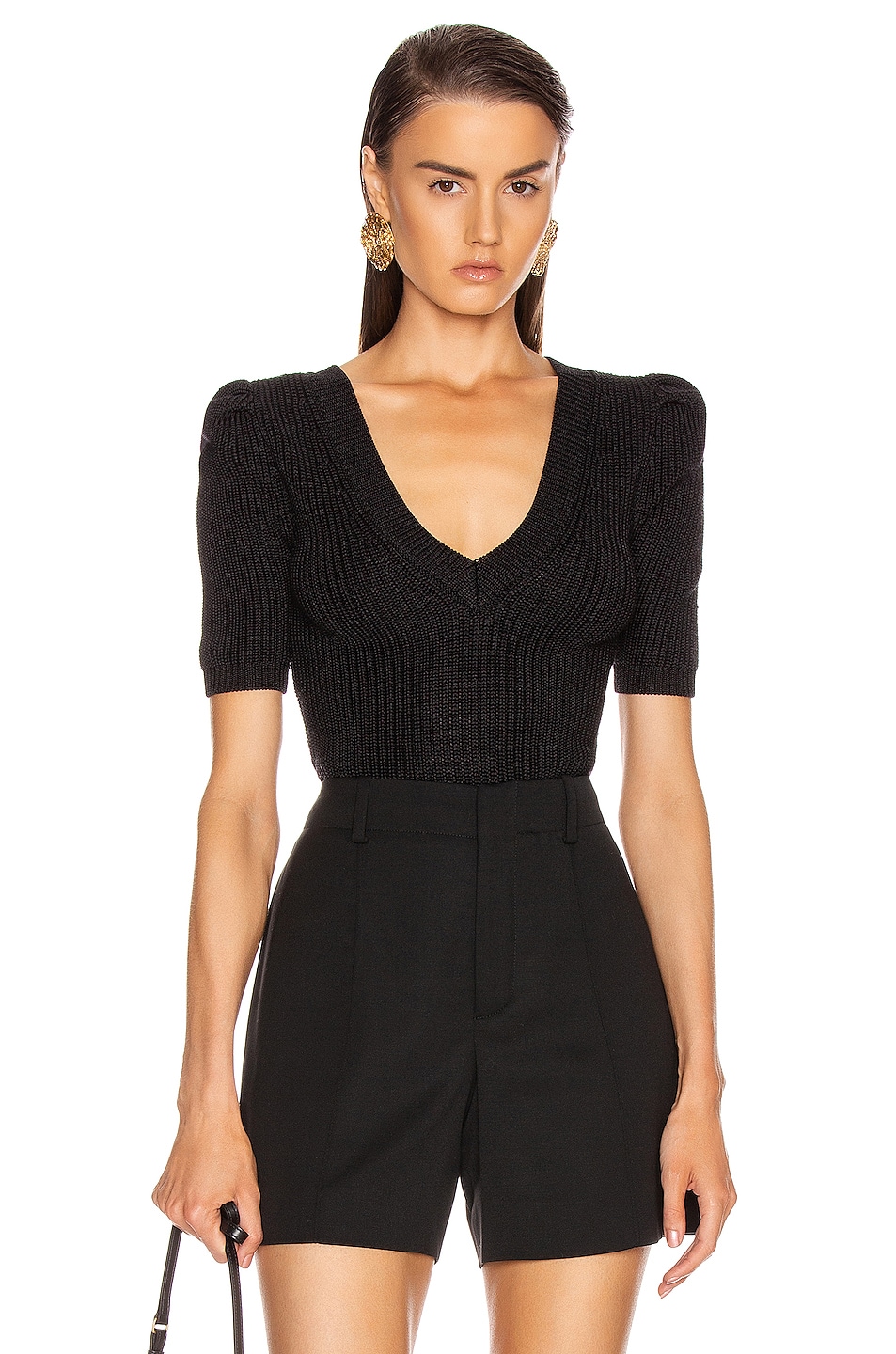 Image 1 of Cushnie Cropped Pleated Knit Top in Black