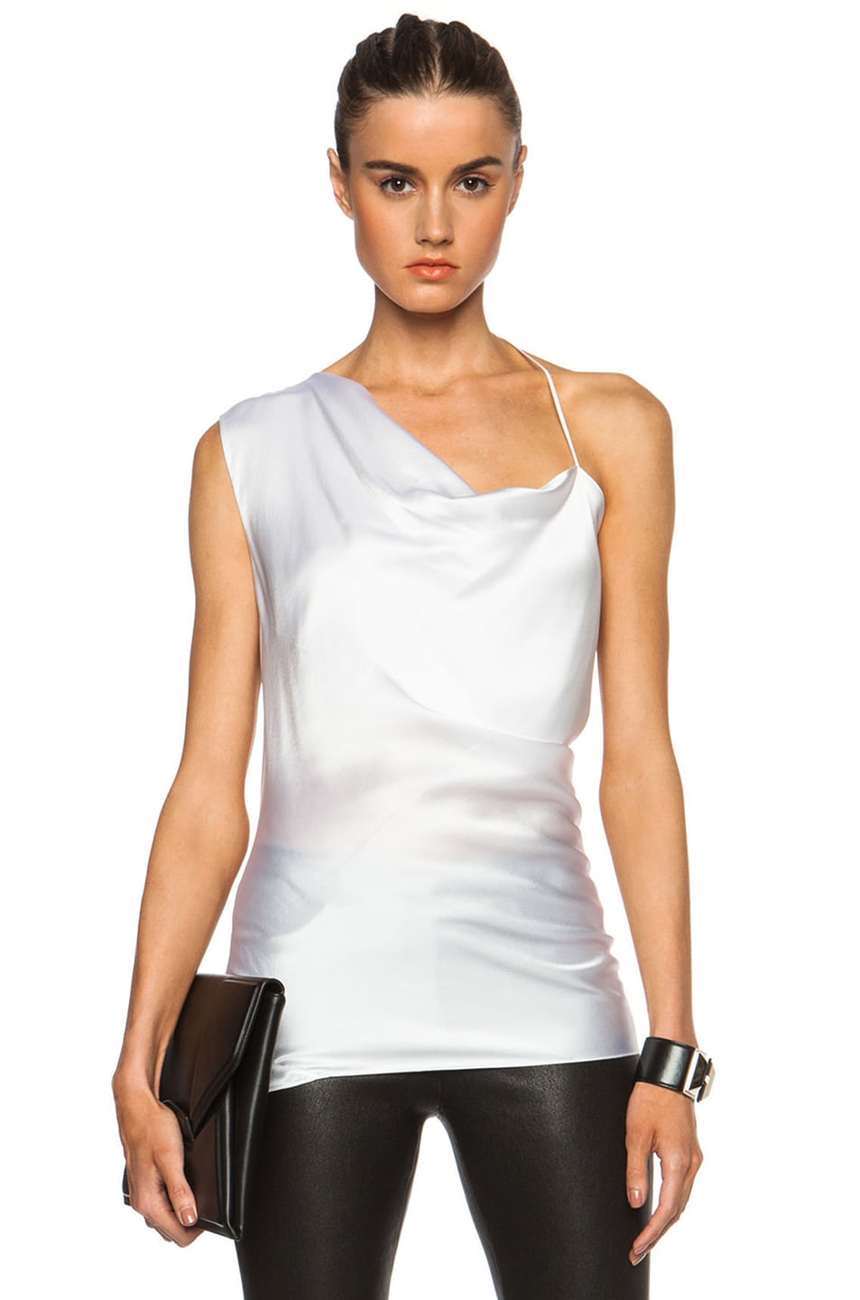 Image 1 of Cushnie Draped Silk Charmeuse One Shoulder Top in White