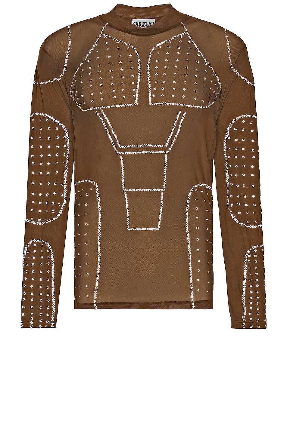 Image 1 of CHRISTIAN COWAN Mesh and Swarovski Crystal Long Sleeve Top in Neutral 13