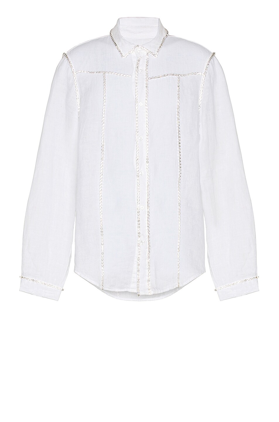 Image 1 of CHRISTIAN COWAN Linen and Swarovski Long Sleeve Top in White 7