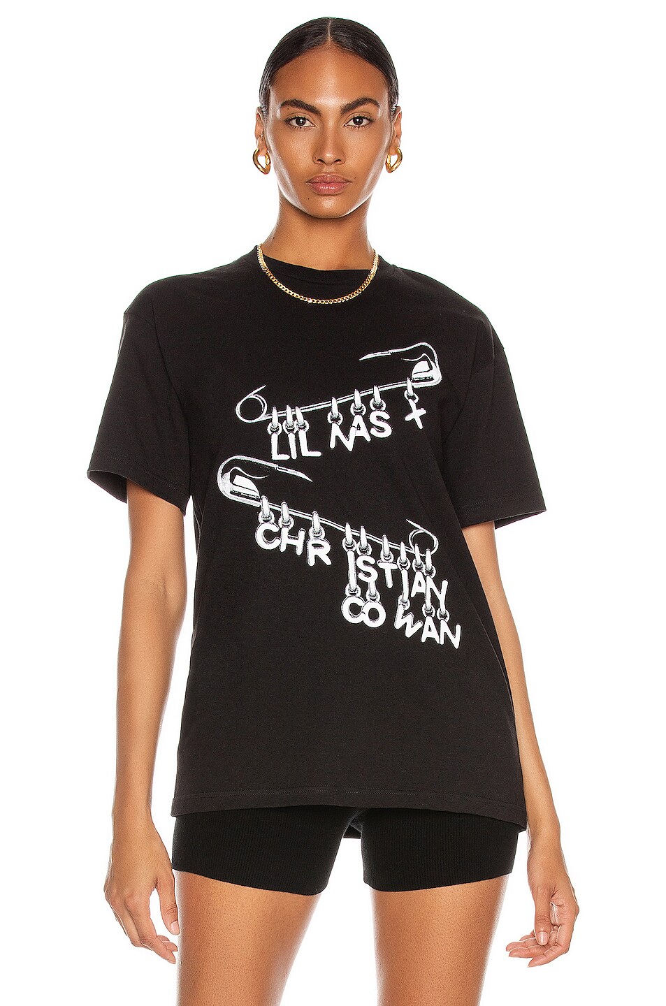 Image 1 of CHRISTIAN COWAN x Lil Nas Safety Pin T Shirt in Black 1