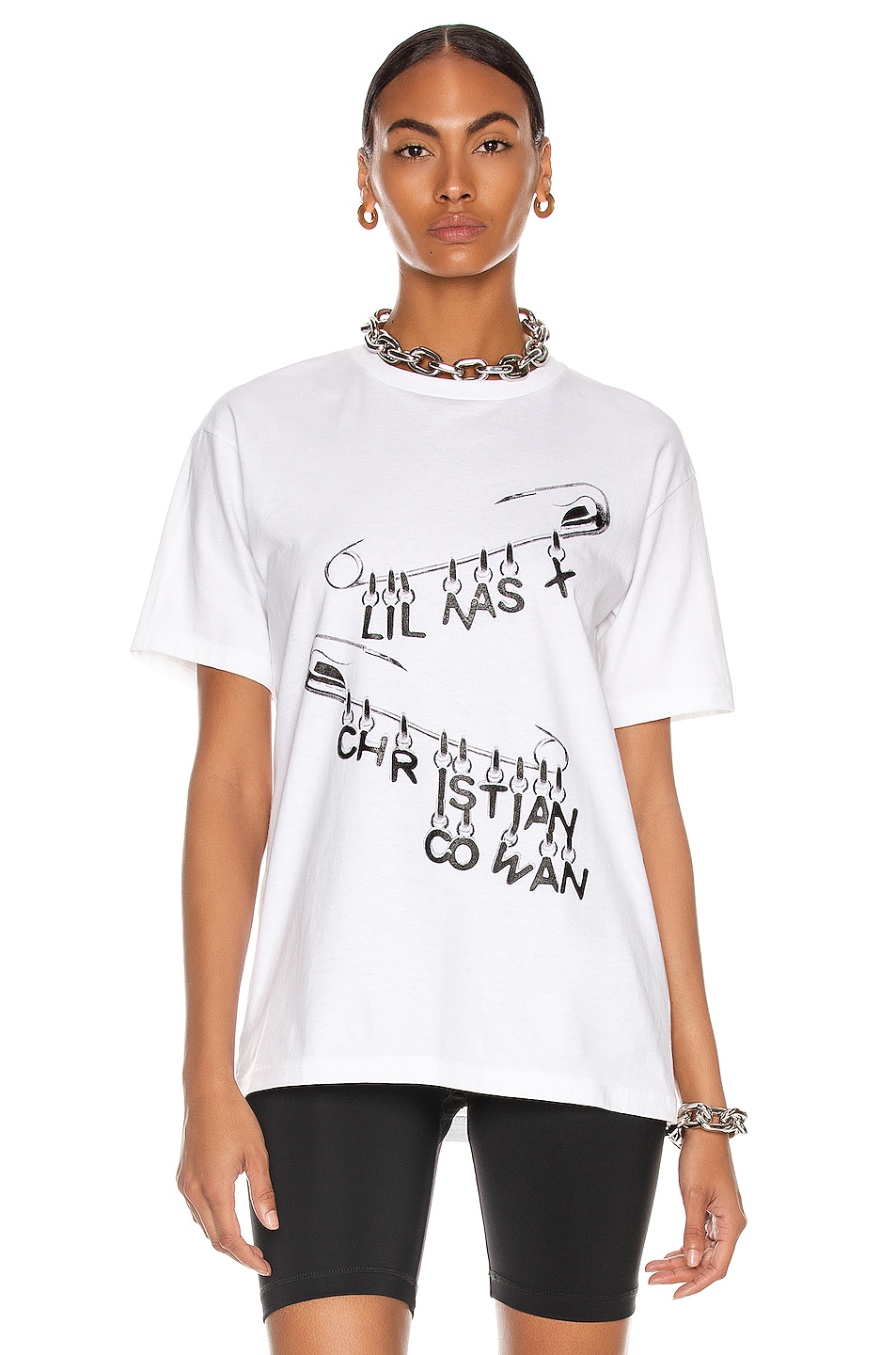 Image 1 of CHRISTIAN COWAN x Lil Nas Safety Pin T Shirt in White 2