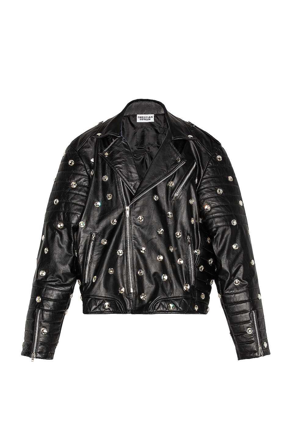 Image 1 of CHRISTIAN COWAN Leather and Swarovski Crystal Jacket in Black 1