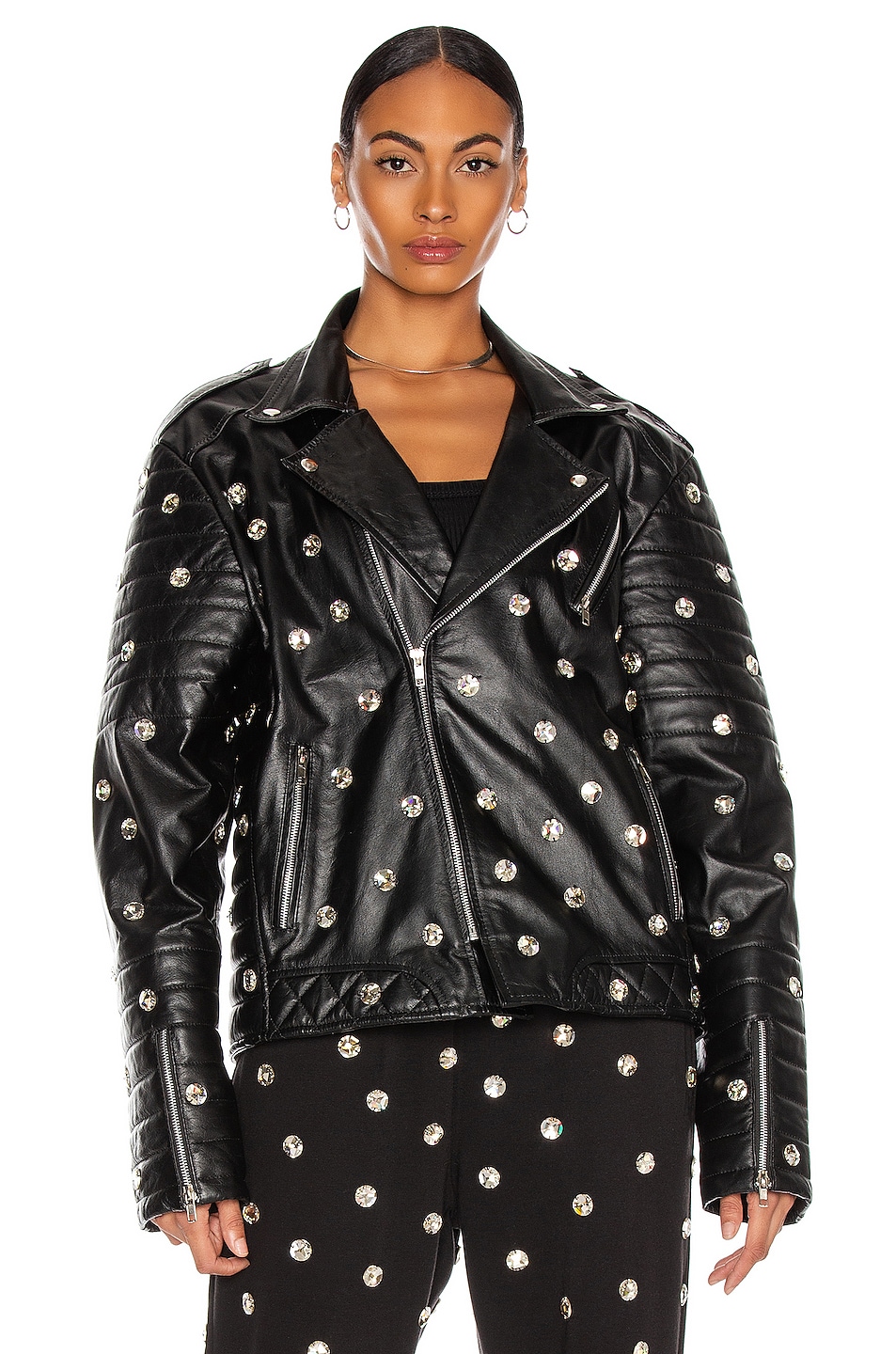 CHRISTIAN COWAN Leather and Swarovski Crystal Jacket in Black 1 | FWRD